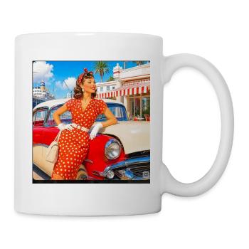 Polka-Punkt-Pinup im roten Kleid - Tasse - Weiß - Rechts