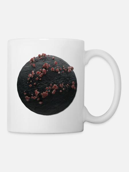 Steinkugel mit pinken Rosen - Tasse - Weiß
