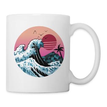 Retro Sunset Wave mit Palme - Tasse - Weiß - Rechts