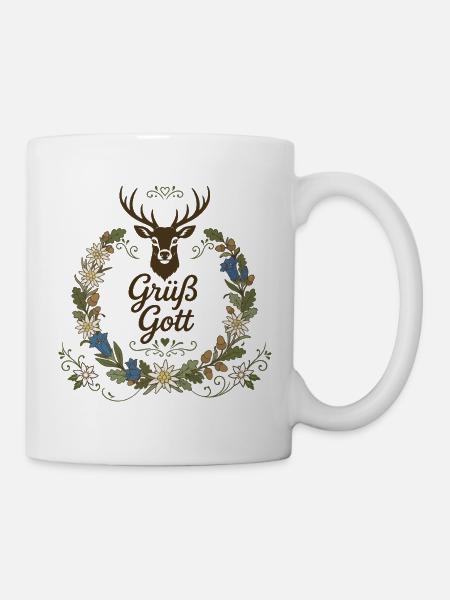 Grüß Gott Hirschgeweih Bayern - Tasse - Weiß