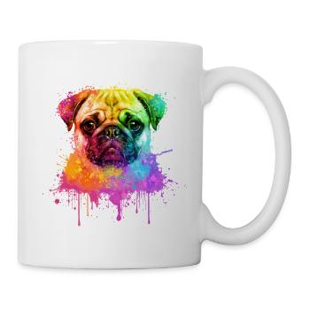 Pug Mops Aquarell Illustration - Tasse - Weiß - Rechts