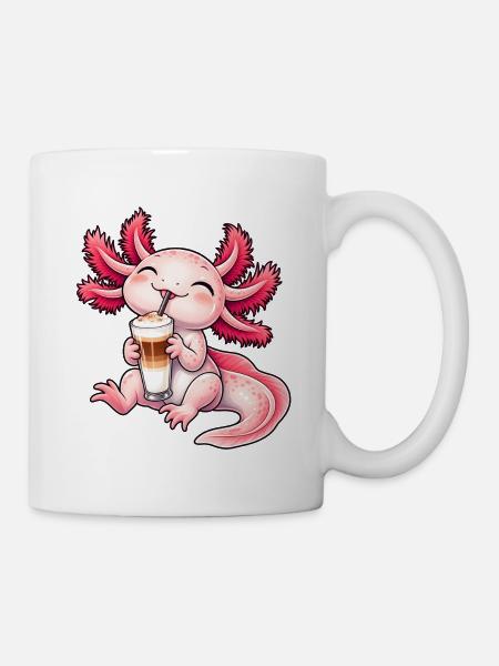 Süßes Axolotl mit Latte Macchiato - Tasse - Weiß