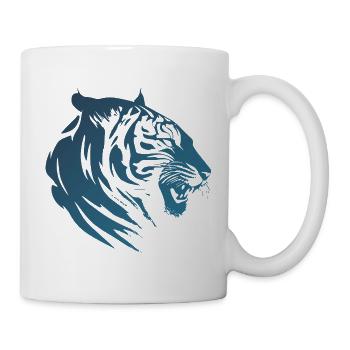 Azurblauer Tigerkopf-Silhouette im Profil - Tasse - Weiß - Rechts