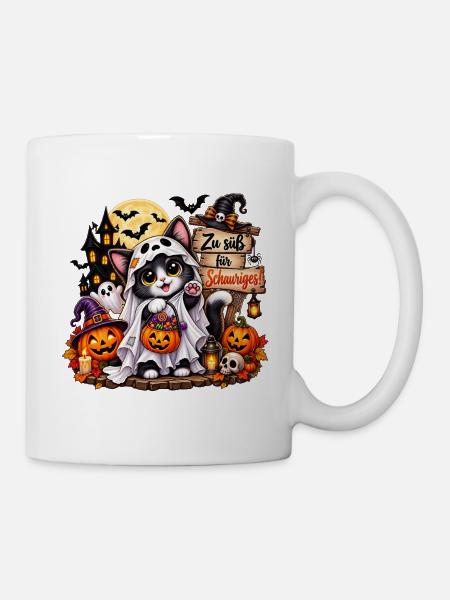 Süße Hexenkatze im Halloween-Look - Tasse - Weiß