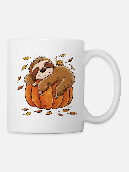 Faultier Kürbis Herbst Chill Herbstmotiv - Tasse - Weiß