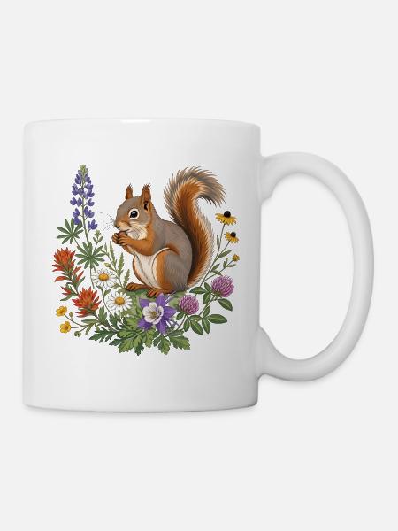 Eichhörnchen mit Blumen - Tasse - Weiß