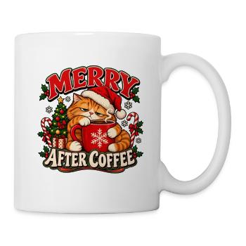 Fröhlich nach dem Kaffee – Müde Weihnachtskatze - Tasse - Weiß - Rechts