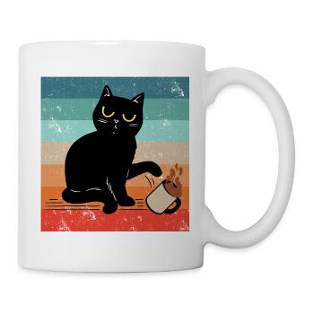  Vintage Kaffeekatze, Küchenkatze, lustige Meme - Tasse - Weiß - Rechts