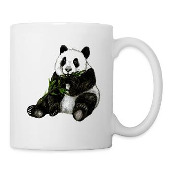 Handgemaltes Pandabär Design mit grünem Bambus - Tasse - Weiß - Rechts