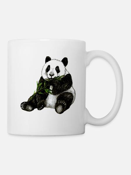 Handgemaltes Pandabär Design mit grünem Bambus - Tasse - Weiß