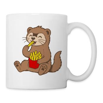Frettchen mit Pommes - Tasse - Weiß - Rechts