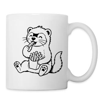Frettchen isst Pommes - Tasse - Weiß - Rechts