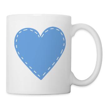 Gepatchtes Blaues Herz Design - Tasse - Weiß - Rechts