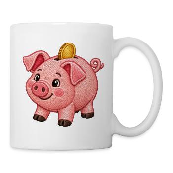 Niedliches Sparschwein im Stickerei-Look - Tasse - Weiß - Rechts