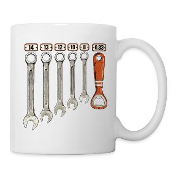 0,33 Schlüssel Bieröffner Mechaniker Werkzeug - Tasse - Weiß - Rechts