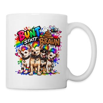 Bunt statt braun - Chihuahua Gang - Regenbogen - Tasse - Weiß - Rechts