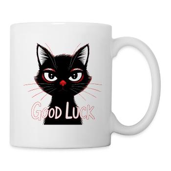 Schwarze Katze Glücksprint - Tasse - Weiß - Rechts
