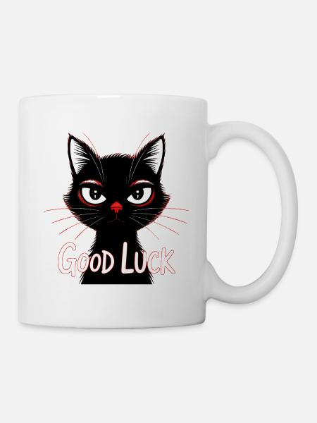 Schwarze Katze Glücksprint - Tasse - Weiß