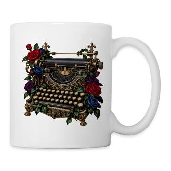 Antike Schreibmaschine mit Rosen - Tasse - Weiß - Rechts