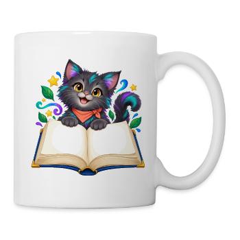 Katzenbuchzauber im Regenbogenstil - Tasse - Weiß - Rechts