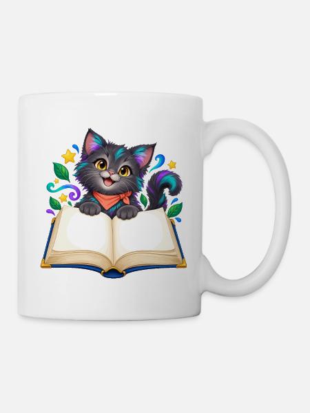 Katzenbuchzauber im Regenbogenstil - Tasse - Weiß