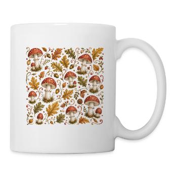 Fliegenpilz Muster Herbst Wald Pilze Botanisch - Tasse - Weiß - Rechts