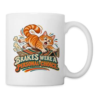Die Bremsen waren eine persönliche Entscheidung – lustige Rutschkatze - Tasse - Weiß - Rechts