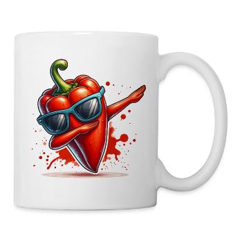 Bunte dabbende rote Paprika mit Sonnenbrille - Tasse - Weiß - Rechts