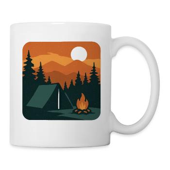Lagerfeuermodus. – Scenic Poster Stil mit Zelt. - Tasse - Weiß - Rechts