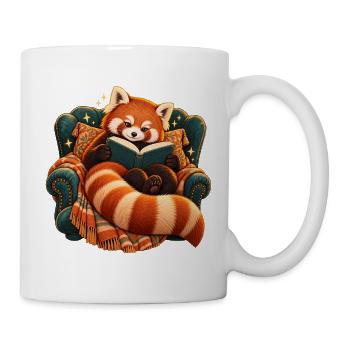 Gemütlicher roter Panda liest ein Buch - Tasse - Weiß - Rechts
