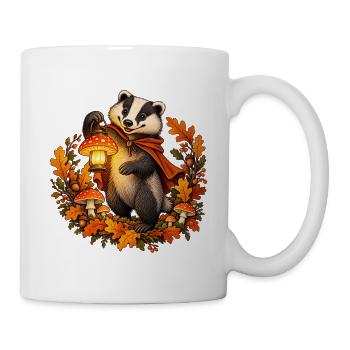 Dachs mit leuchtender Pilzlaterne - Tasse - Weiß - Rechts