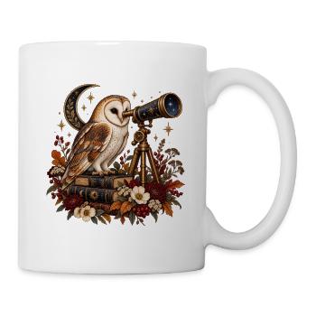 Schleiereule beobachtet die Sterne - Tasse - Weiß - Rechts