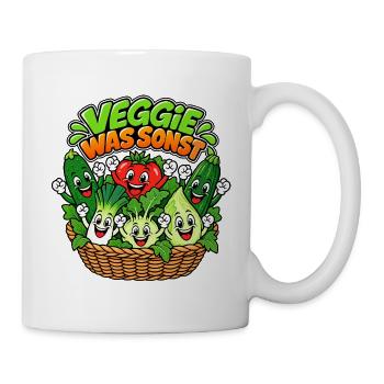 Fröhliche Gemüsebande im Körbchen - Tasse - Weiß - Rechts