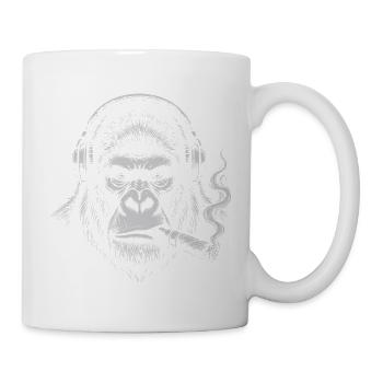 Gorilla mit Kopfhörern und Zigarren-Tee - Tasse - Weiß - Rechts