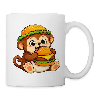 Schimpanse mit Cheeseburger Fast Food - Tasse - Weiß - Rechts