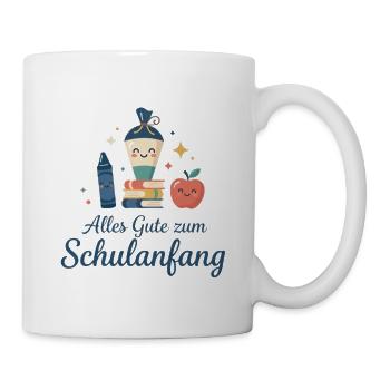 Schulanfang: Lächelnde Schulutensilien - Tasse - Weiß - Rechts
