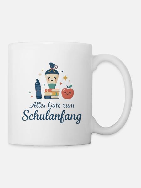 Schulanfang: Lächelnde Schulutensilien - Tasse - Weiß