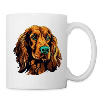 Farbiges Hundeporträt Spaniel - Tasse - Weiß - Rechts
