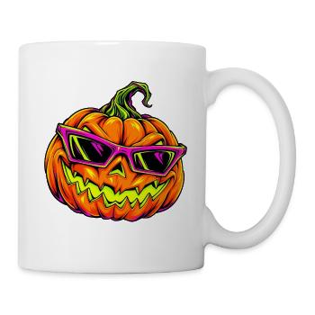 Neon Kürbis mit Sonnenbrille - Tasse - Weiß - Rechts
