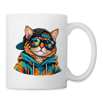 Cool Cat mit Sonnenbrille – tropische Sommerstimmung - Tasse - Weiß - Rechts