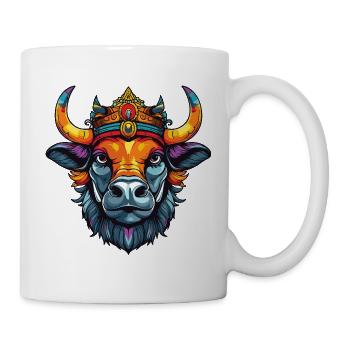 Kronenbullen: bunter Kopf-Print - Tasse - Weiß - Rechts