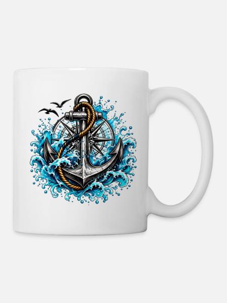 Gezeitenanker mit tosenden Wellen - Tasse - Weiß