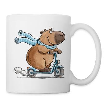 Capybara auf Roller Lustiges Tiermotiv Scooter - Tasse - Weiß - Rechts