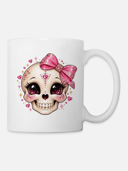 Glitzernder Kristallskull mit Schleife - Tasse - Weiß