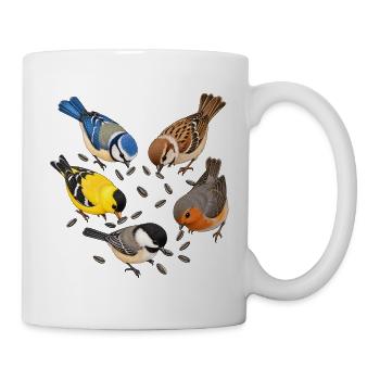 Gartenvögel mit Sonnenblumenkernen - Tasse - Weiß - Rechts