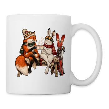 Rotfuchs & Schneehase beim Après-Ski - Tasse - Weiß - Rechts