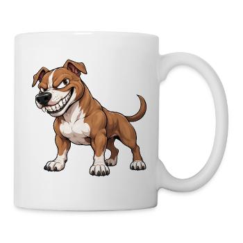 Cooler Pitbull Cartoon mit frechem Grinsen - Tasse - Weiß - Rechts