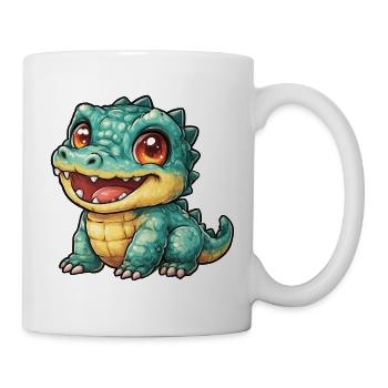 Fröhlicher Krokodil Dino mit großen Augen - Tasse - Weiß - Rechts