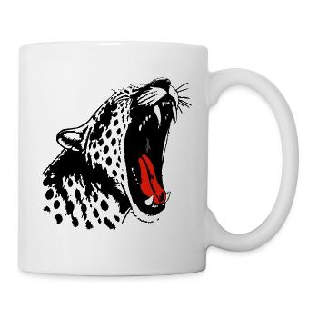 Monochrom Schwarz: Leopard mit Akzent Roter Zunge - Tasse - Weiß - Rechts
