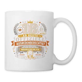 18 Geburtstag Volljährig Geschenk Lustiger Spruch - Tasse - Weiß - Rechts